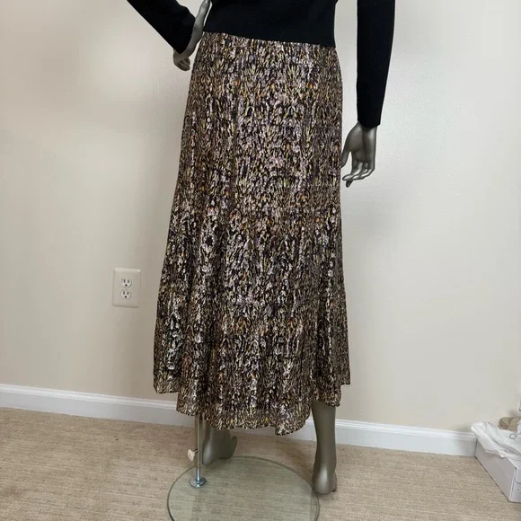 BA&SH Black Gold Silver Metallic Thread Shiny Skirt Midi Holiday Party size S - Picture 2 of 7